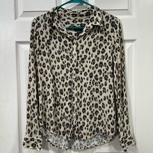 Karen Kane Beige Leopard Print Button-Down Shirt